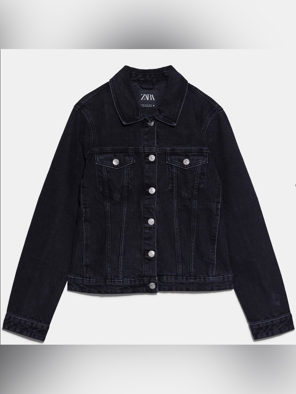 Zara Black Denim Jacket Small Cotton Button Front